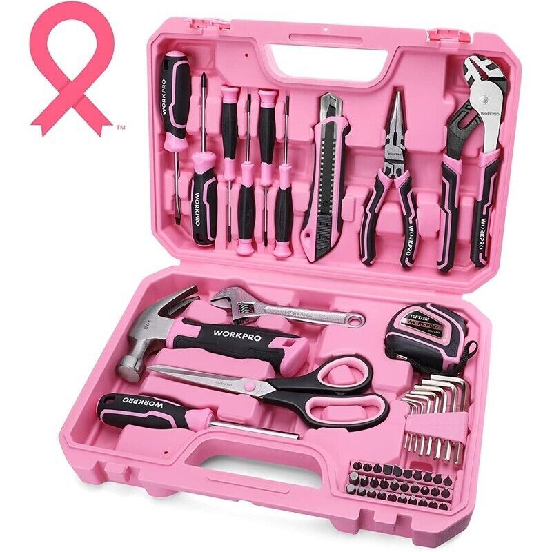 WORKPRO 52 PCS Pink Tools Set Household Tool Kit w/Storage Toolbox