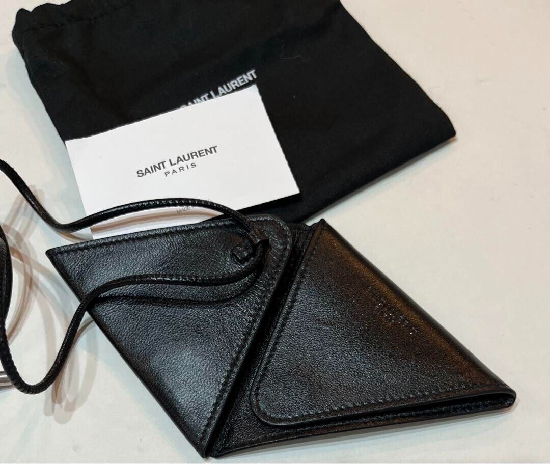 Saint Laurent Triangle Coin Purse Case Necklace Leather