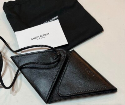 Saint Laurent Triangle Coin Purse Case Necklace Leather