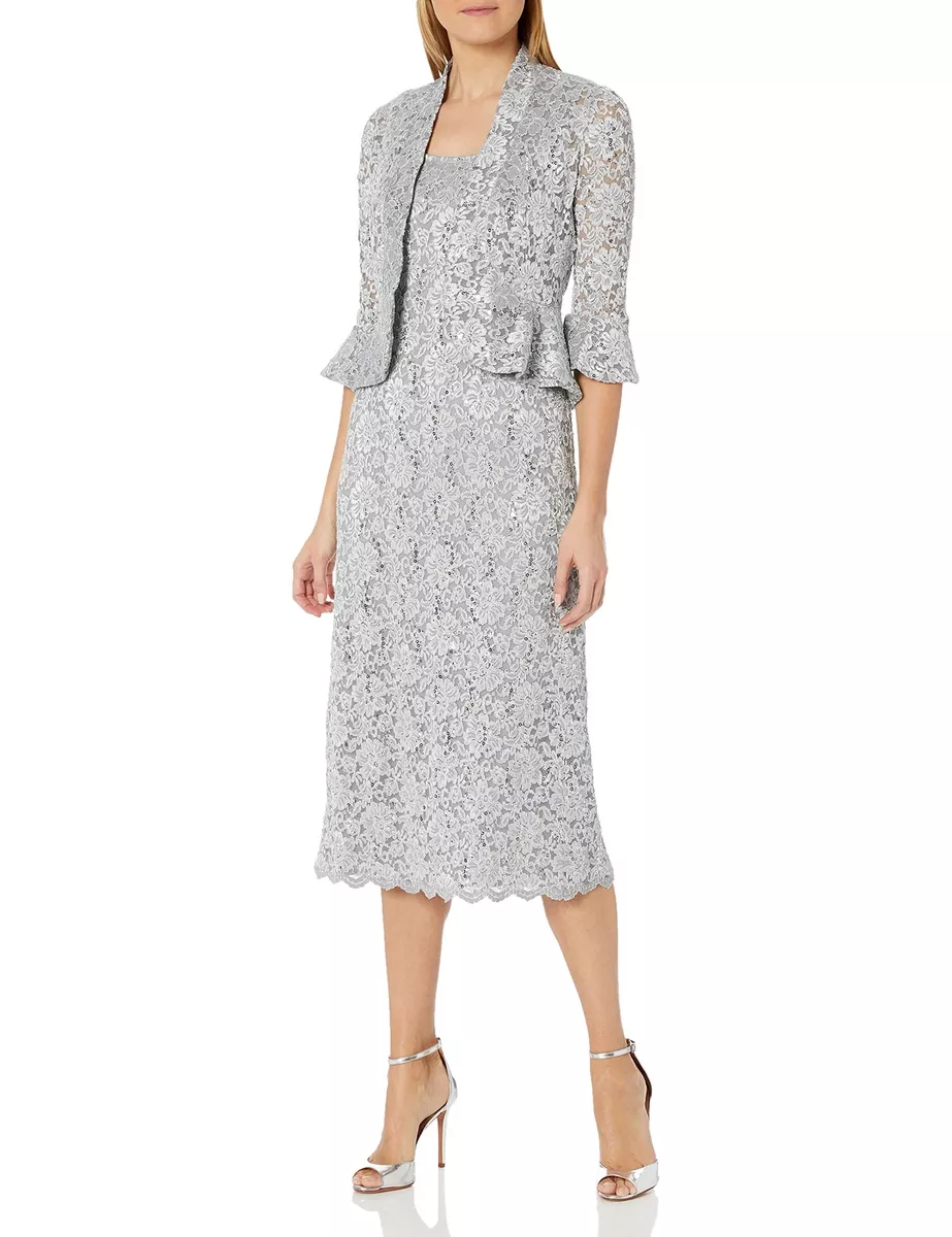 R&M Richards Women's Two Piece Lace Long Jacket Dress Missy