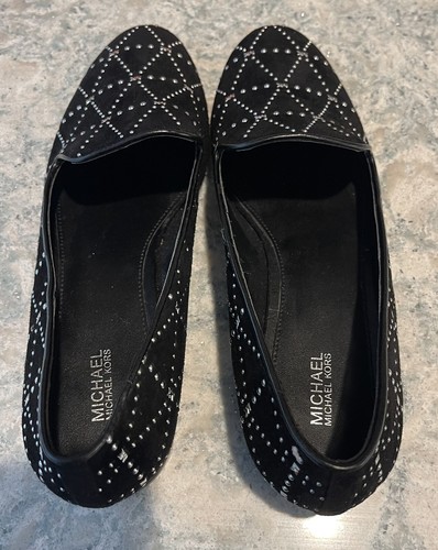 Mocasines Michael Kors Natasha Cuero Negro Plateado Micro Tachonado-talla 9M Nuevos SIN CAJA - Imagen 3 de 6