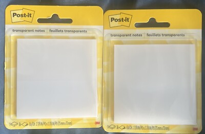 2 Pck Post-it Notes Transparent 2 7/8 x 2 7/8 Clear 36 sheet/pad Remove  Cleanly