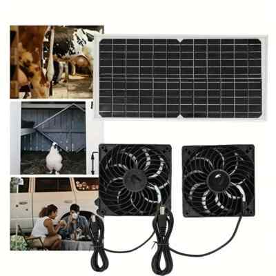 20W Solar Powered Dual Fan Kit Waterproof Ventilator for Chicken Coop Greenhouse