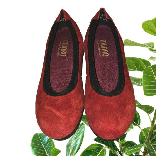 Munro Vicky Red Quilt Suede Black Trim Ballet Flats Womens SZ 6 1/2M NWOB $175 - Picture 2 of 7