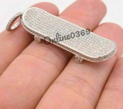 0.35ct Natural Moissanite Men's Skateboard Pendant with Free Stud in 925 Silver