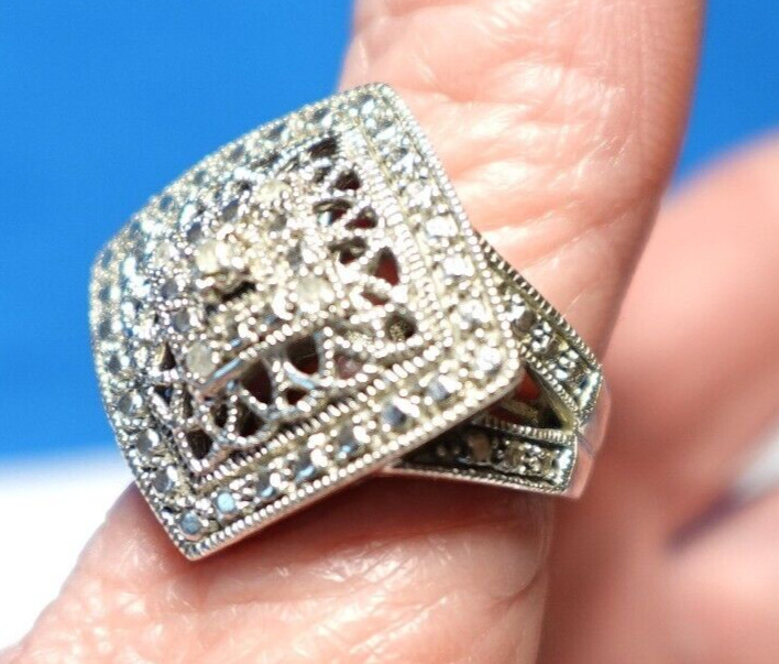 STERLING SILVER DIAMOND STATEMENT RING SIZE 6.75 … - image 1