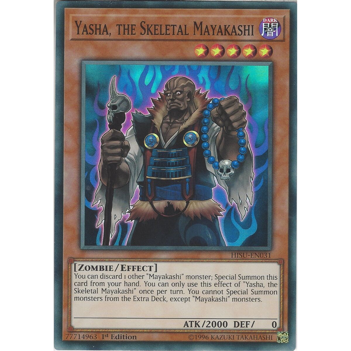 Yu-Gi-Oh Yasha, the Skeletal Mayakashi - HISU-EN031 Super Rare Card -1st  Edition