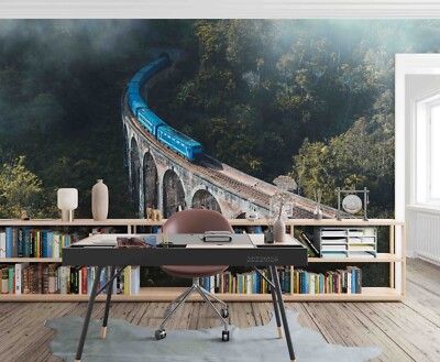 3D Bridges Trains Forests Landscape Self-adhesive Removable Wallpaper Murals