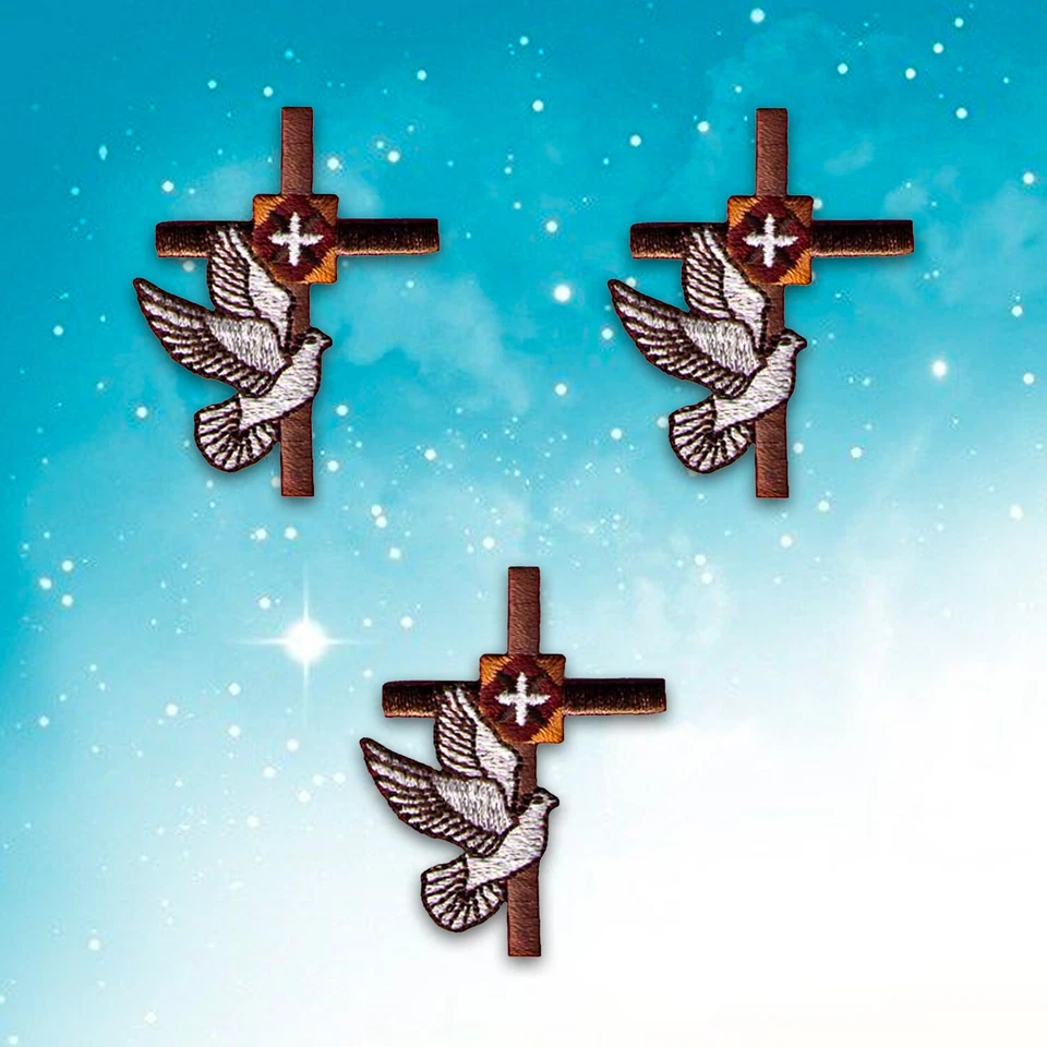 Cross with White Dove (5-Pack) Religious Embroidered Iron On Patch Applique - Image 2 of 2