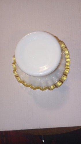 Fenton Amber Gold Crest Milk Glass Hat Shaped Tight Ruffled Vase 3 1/4" NICE!! - Picture 4 of 9