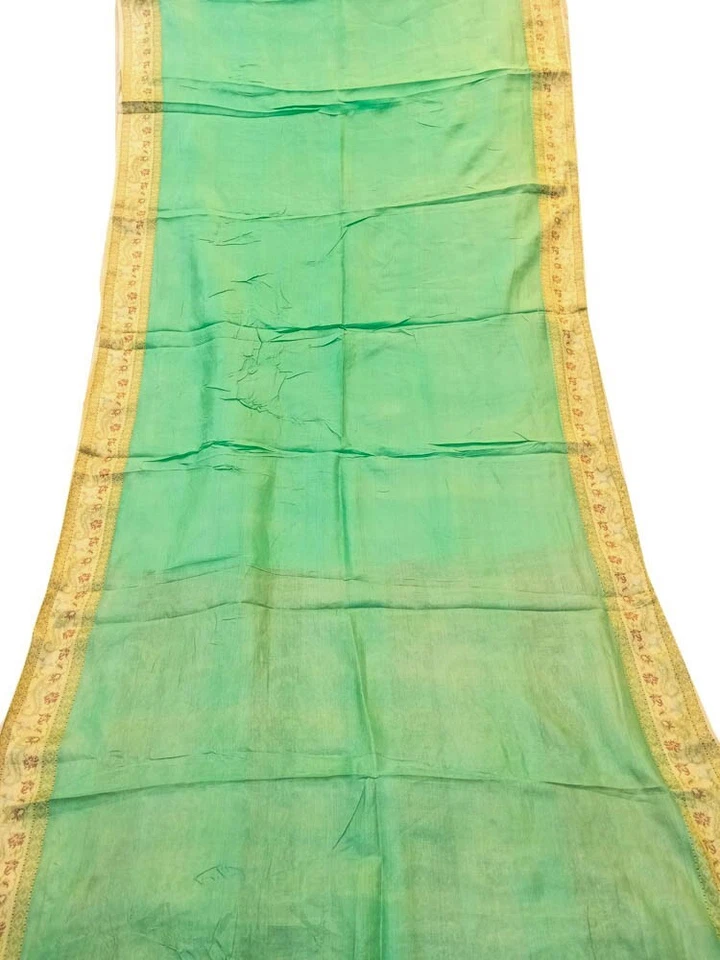Pure Silk Saree Tussar Sari 100% Silk Vintage Indian Fabric Recycled TSS2851 - Image 2 of 4