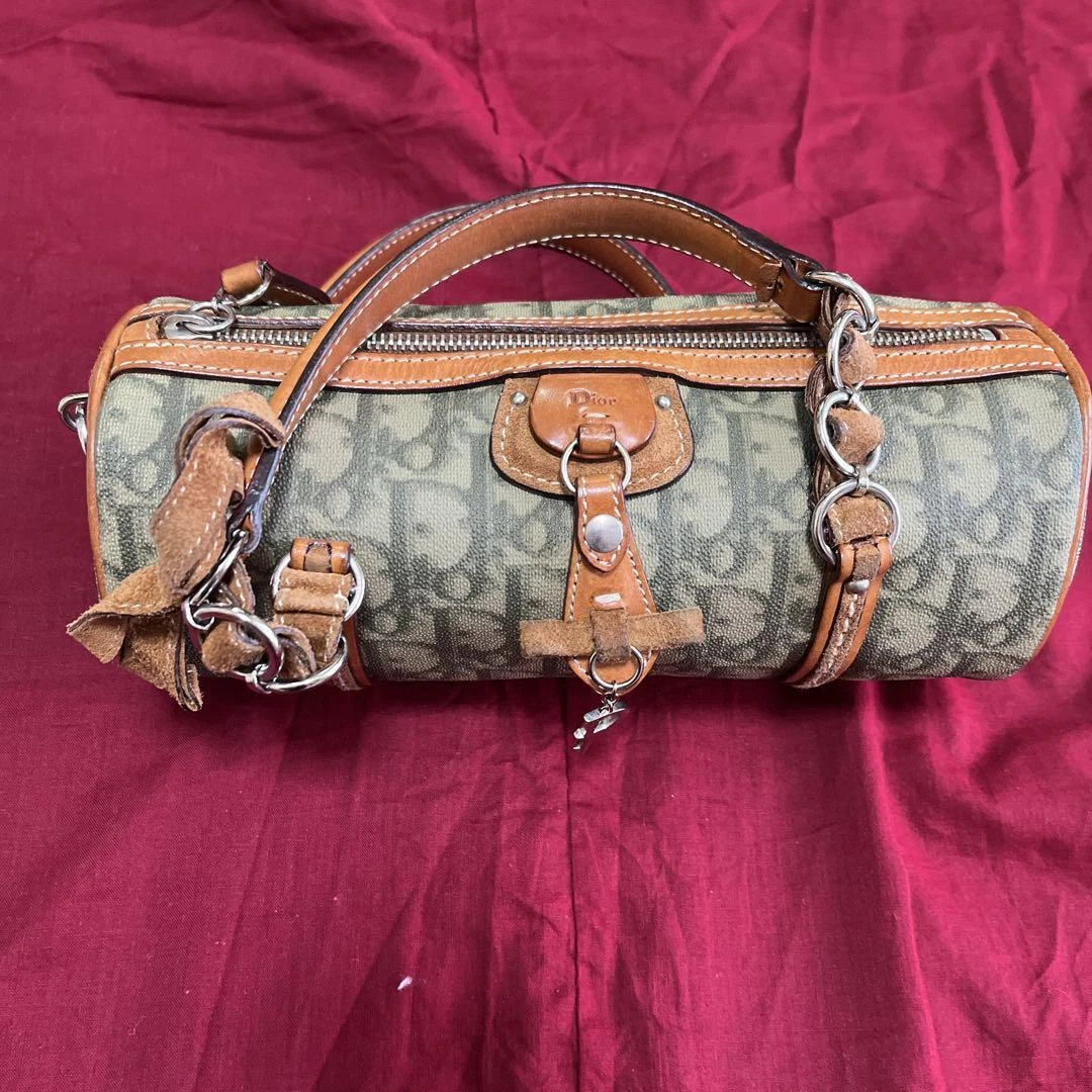 Mini sac Christian Dior Trotter Boston vert olive vintage avec dust bag