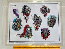Vintage 1991 Spaulding Rogers Tattoo Flash Sheet D Series 112D Knights