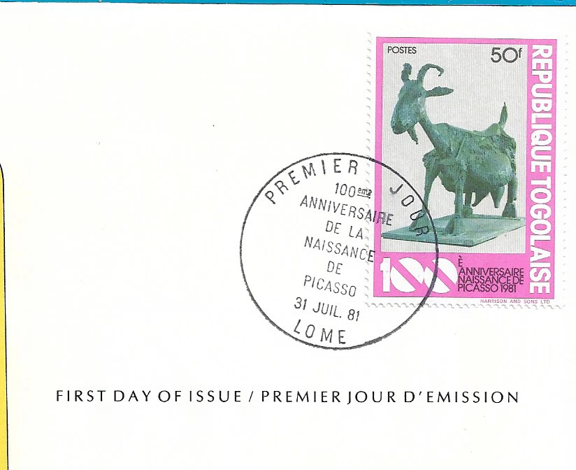 Togo 1981 First Day of Issue She-Goat by Picasso 50f 1x Authenticated 12-355 - Image 4 of 4