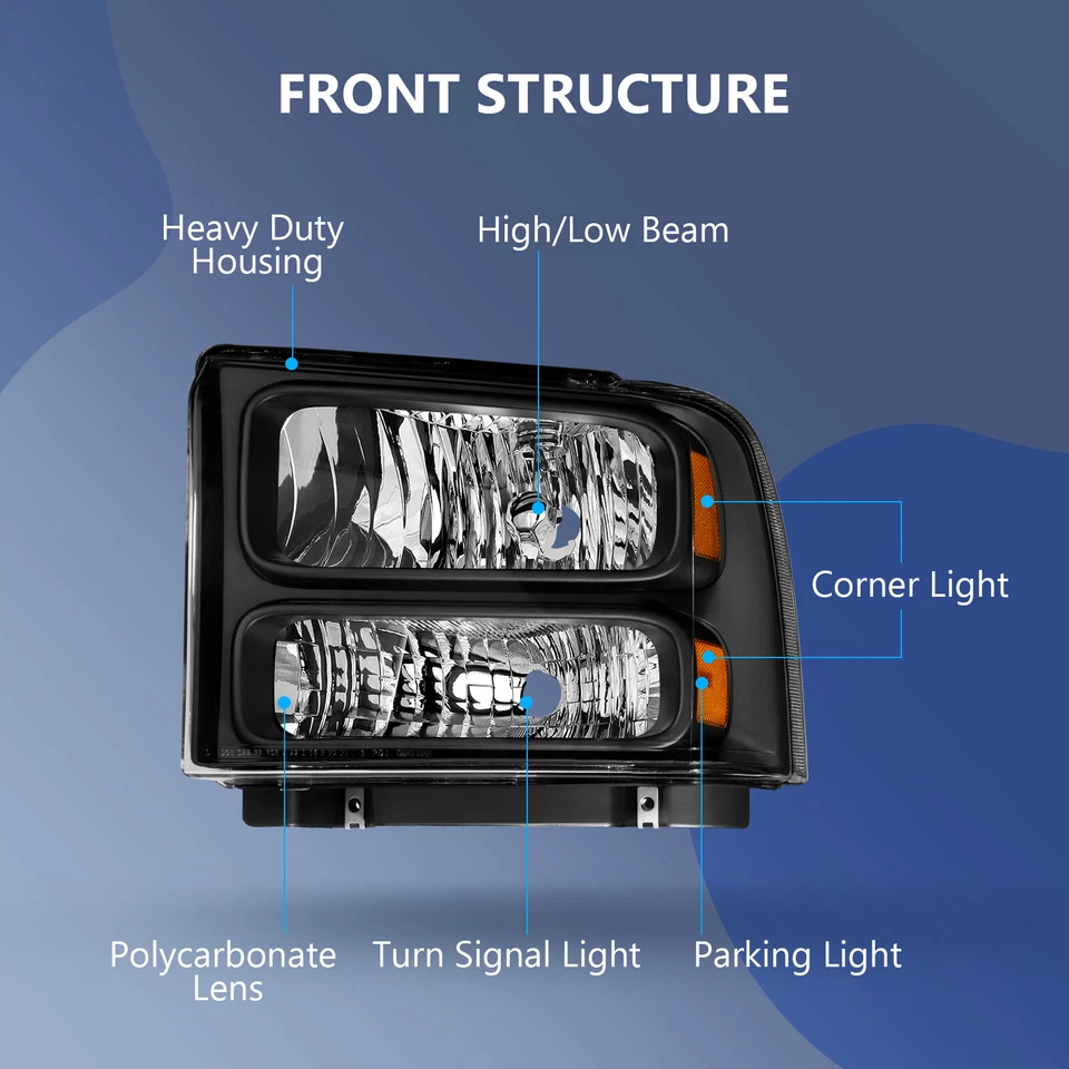Headlights For Ford F250 F350 F450 Super Duty 2005-2007 Headlamp Assembly Pair - Image 2 of 4