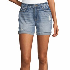 Arizona Women's Juniors Denim Hi Rise Shorts Size 0 Dark Torn Color NEW
