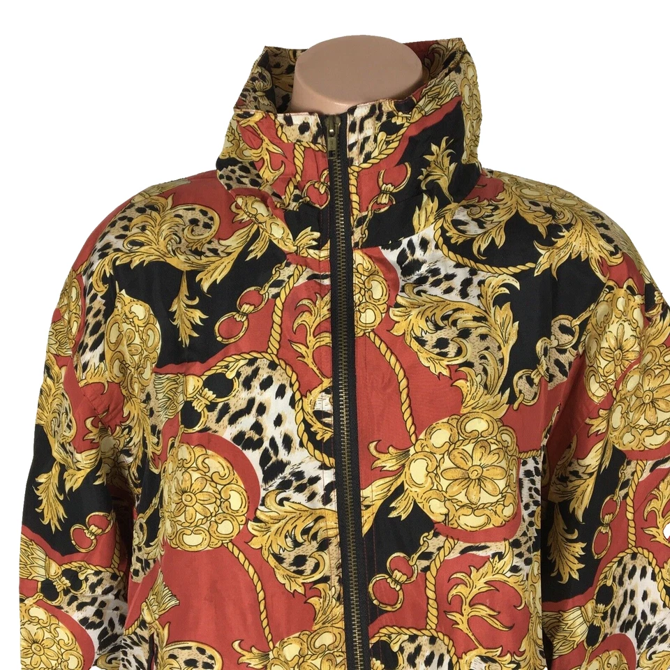 Jaqueta vintage anos 90 Evr 100% seda hip hop Cc correntes bombardeiro estampada por toda parte M BRILHANTE - Imagem 3 de 4