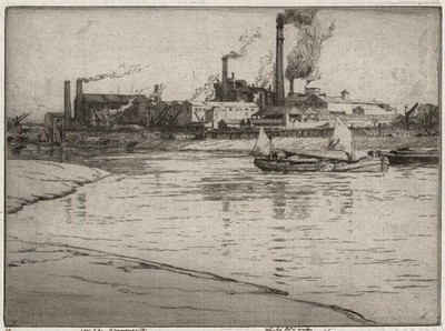 Leslie Moffat Ward (1888-1978) signierte Radierung - Ebbe, Hammersmith - London