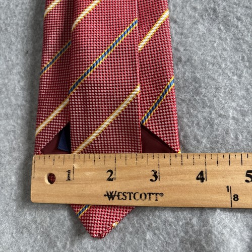 Cravatta vintage J Press seta rossa quadri e righe jacquard seta L:56” L:3,5” - Foto 3 di 11