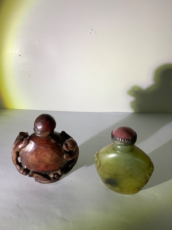 Beautiful brown agate snuff bottles set of 2