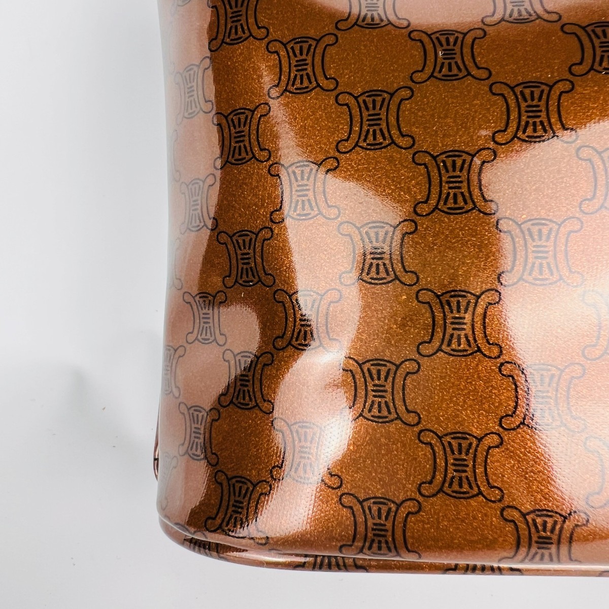バッグ CELINE MACADAM ENAMEL PVC HAND BAG PORCH CELINE MACADAM ENAMEL PVC HAND BAG PORCH Brown Vintage