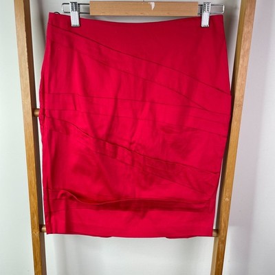 Sheike Skirt Womens 12 Red Pleated Pencil Straight Back Slit Stretch Office