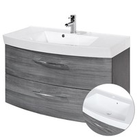 BadezimmermöBel 100Cm Waschtisch M Unterschrank Eiche Grau BadmöBel GäSte Bad Wc
