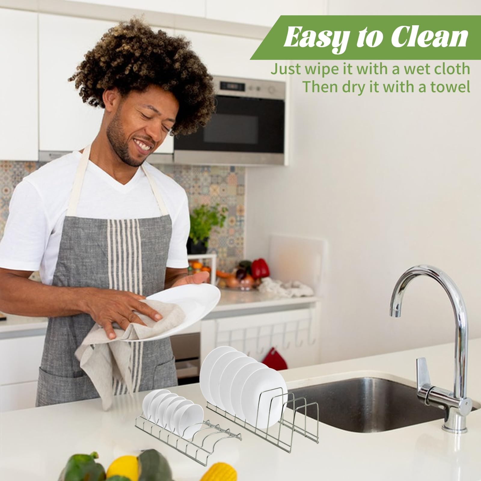 4 Pack Pot Lid Organizer for Cabinet with Plate Drying Rack, Stainless Steel ...