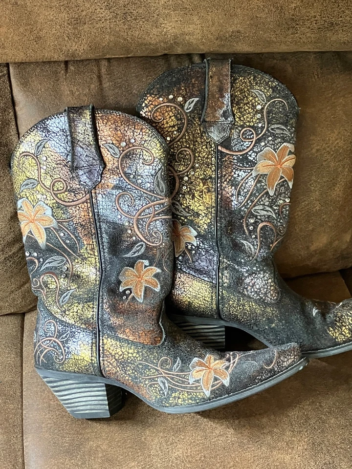 Botas de Vaquero DURANGO BORDADAS FLORAL Metálicas Estrás Cuero Gris 10 M Foto 2 de 4