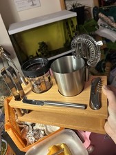 7 Piece Cocktail Maker Stainless Steel Bar Set with Wooden Display Stand New