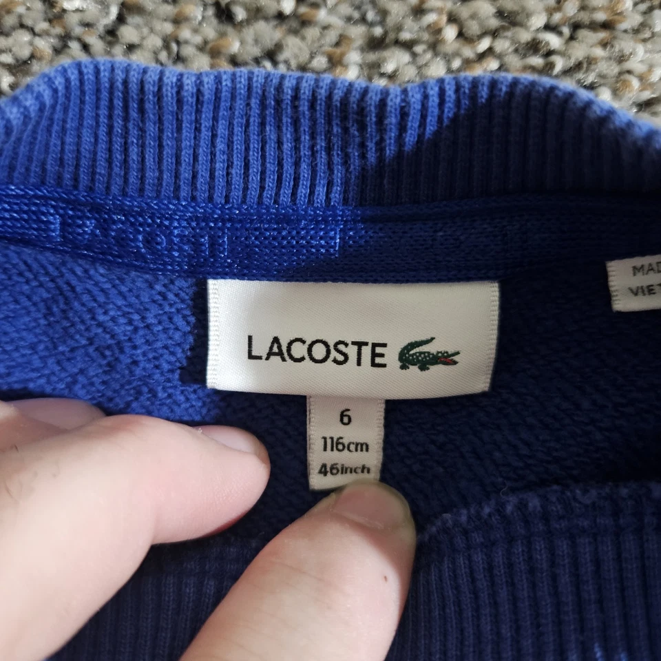 Sudadera deportiva de lana con letras Lacoste para niños talla 6 azul Foto 4 de 4