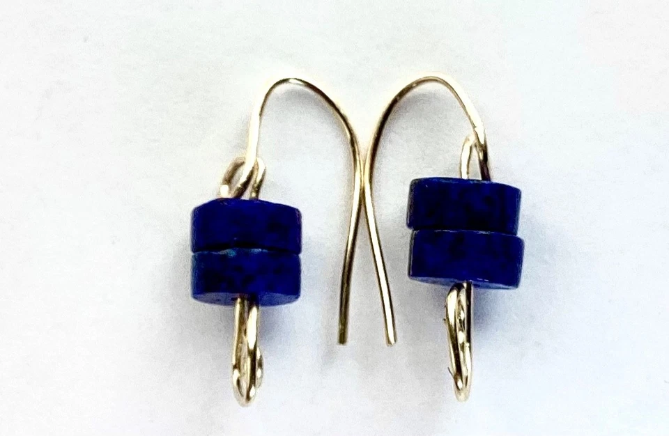 Pendientes oro 14k. Lapislázuli. Piedras preciosas. Hecho a mano/fino. Gota colgante Foto 4 de 4