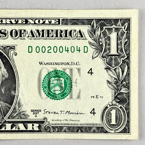 Five of a Kind 0s Birthday Dollar 2004, April Fancy Serial Number Trinary 0 2 4 - Picture 3 of 6