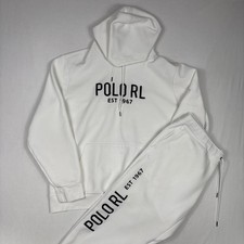 Polo Ralph Lauren Tracksuit Men's XL XXL White Hoodie Sweatpants Casual Warm Up