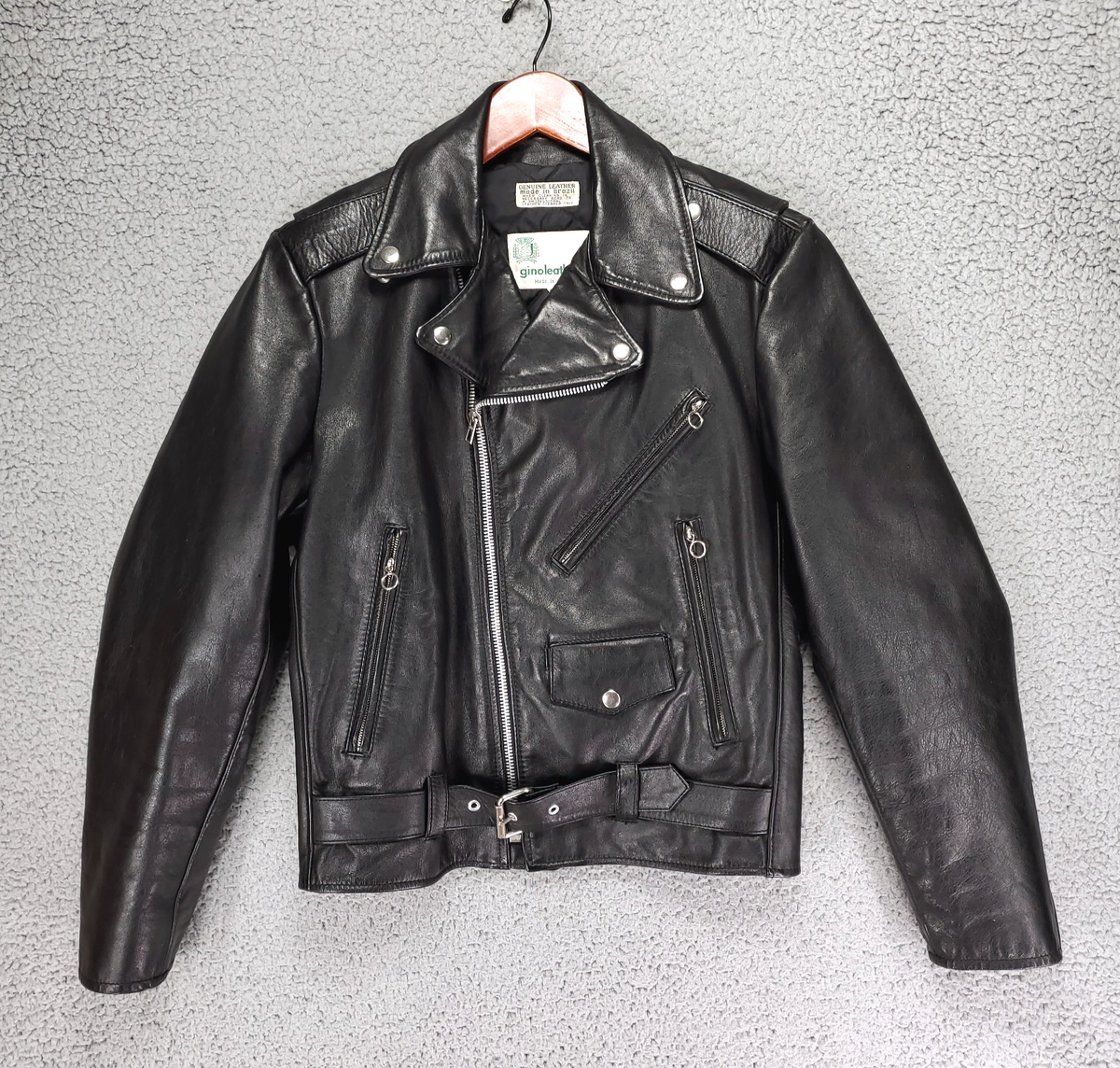 【羊革】90s vintage leather jacket g1 a2 短丈 Vintage 90s Gino Leather Cafe Racer Biker Jacket Black Cropped