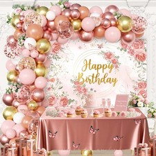 Rose Gold Floral Birthday Decorations Balloon Garland Kit Pastel Nude Pink