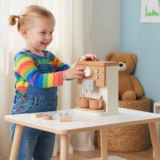 Kids Wooden Coffee Machine Toy, Pretend Play Kitchen Accessories