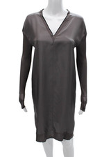 Rag & Bone Womens Shift Dress Gray Silk V-Neck Long Sleeve Short Size S