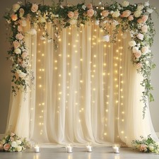 Tulle Backdrop Curtains with Lights String 10FT X 8FT Champagne Sheer Curtain...