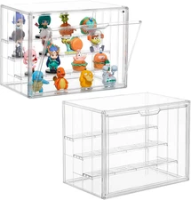 Acrylic Display Case,Upgrade 4 Tiers Clear Display Case with 3 Adjustable Divide