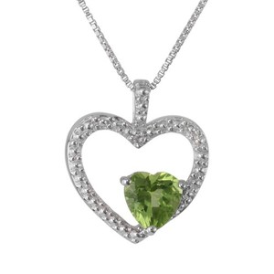 925 Sterling Silver 6 MM Heart Shaped Perdiot Pendant with 0.006 CTTW Diamond Ac