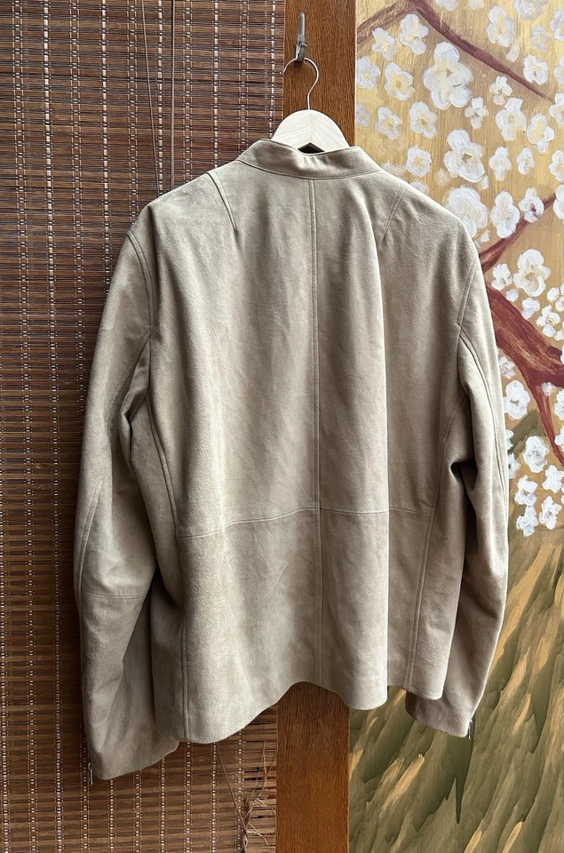 Rag & Bone Taupe Suede Light Beige Archive Cafe Racer Jacket Slim Fit Size XL - Image 2 of 4