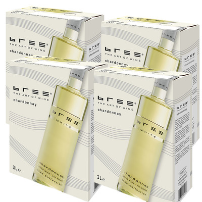 Bree Chardonnay QbA, halbtrocken, Bag-in-Box, sortenreines Weinpaket (4x3,0l)