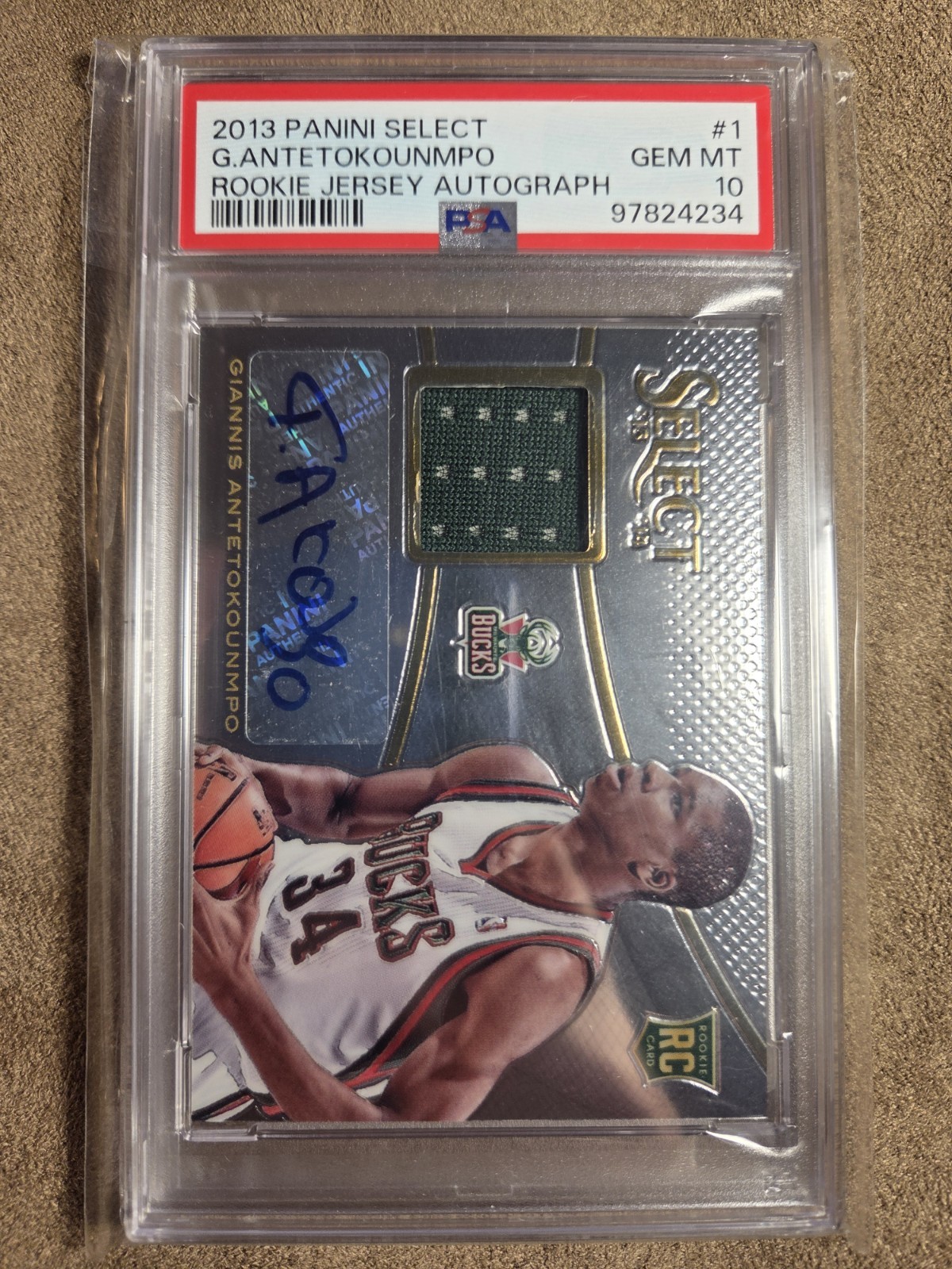 2013 Panini Select Rookie Jersey Autograph Giannis Antetokounmpo #1 PSA 10  Gem