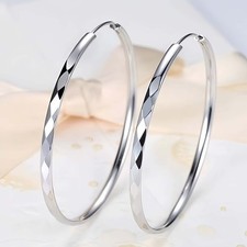 925 Sterling Silver Big Circle 5cm Hoop Earrings Women Girls Jewellery Gift