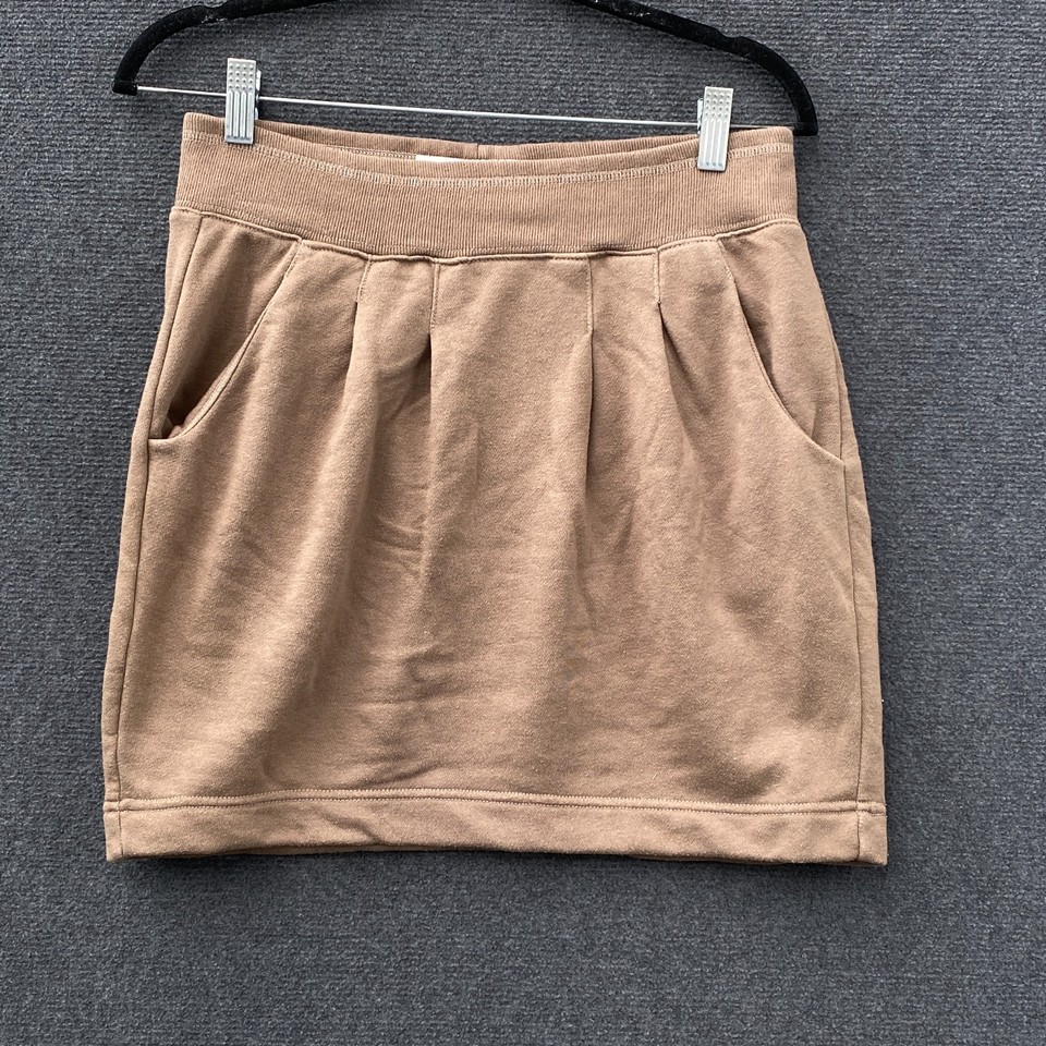 Country Road Womens Small Mini Sweat Skirt Brown Knit Pleated Stretch Pockets