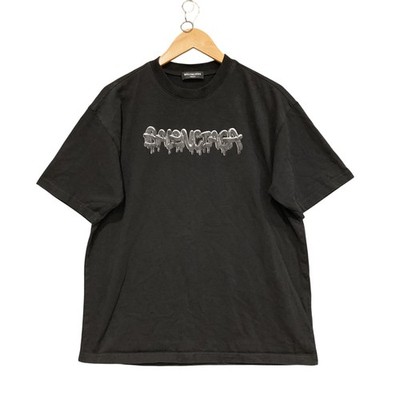 Balenciaga Shirt T-Shirt Mens L Black Graffiti Drip Logo Cotton Unifit Tee