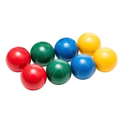 100mm High-Density Resin Bocce Set 8 Color Balls Pallino Rope & Zippered Bag