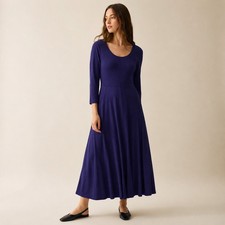 Calvin Klein Purple Scoop Neck 3/4 Sleeve Jersey Maxi Dress A-Line Panel Skirt