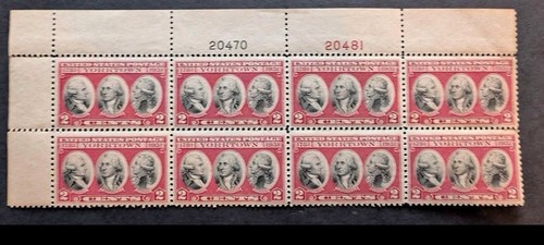 US Plate Block of 6 stamps #703 2 cent Yorktown 1931 red MNH Orig. Gum Backing - Picture 3 of 4